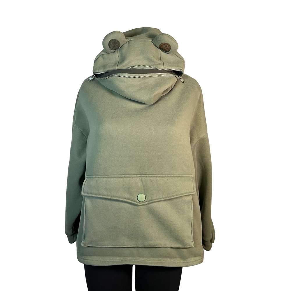 Moda Kawa Frog Hoodie Zipper Mouth Novelty Sweatshirt Green Medium Frog Costume